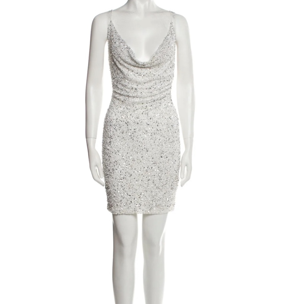 Retrofete White Sparkle Cowl Neck Mini Dress